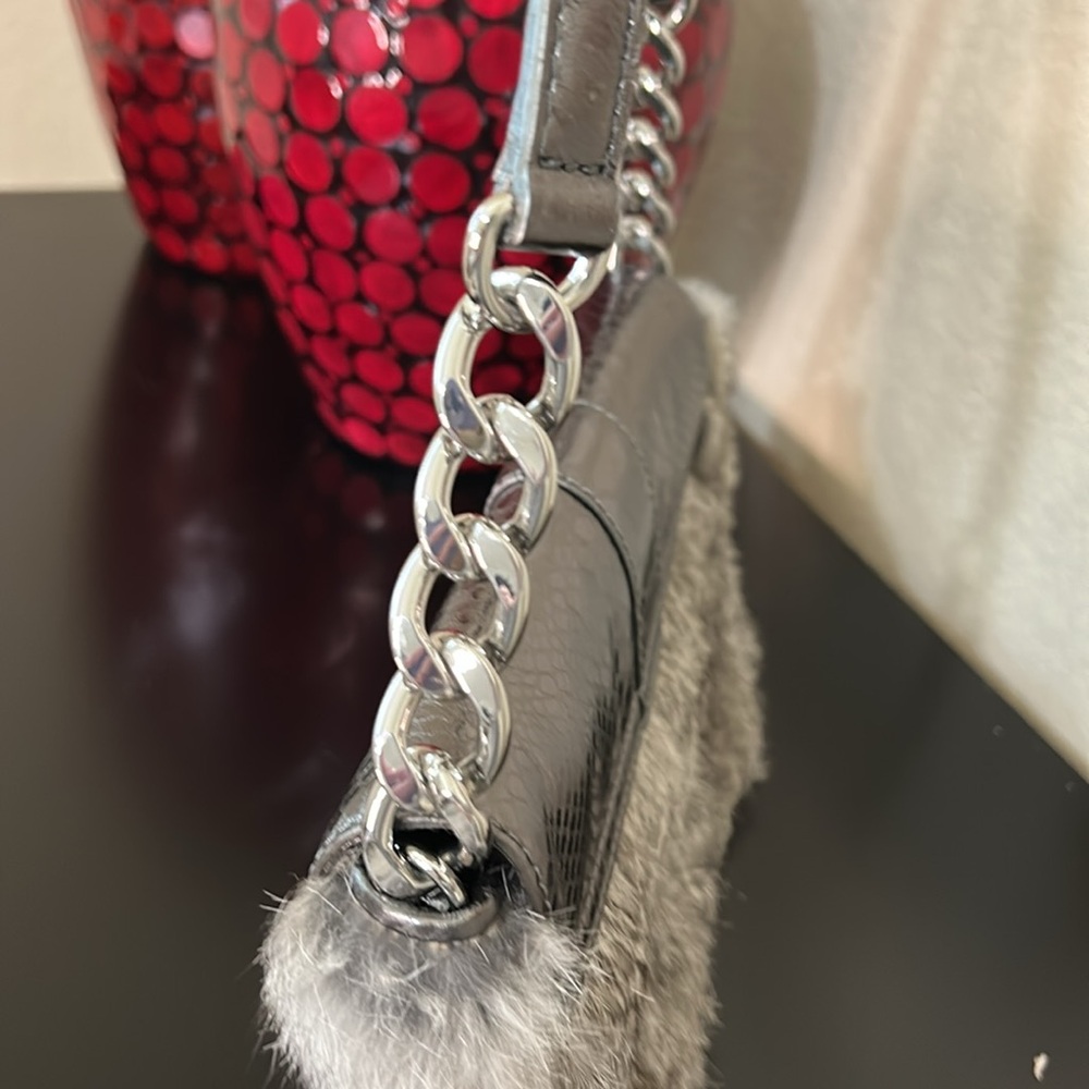 Michael Kors Genuine Rabbit Fur Silver Metallic Shoulder Bag - Picture 8 of 16